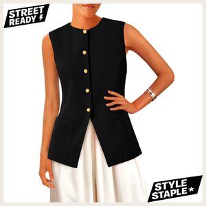 Sleeveless Blazer Vest Button Down Business Casual Work Suit Waistcoat